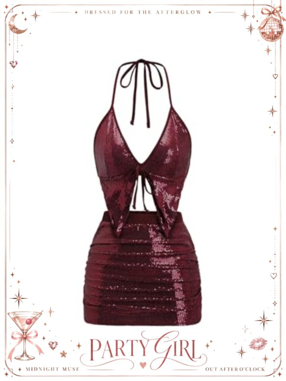 2 Piece Y2K Backless Halter Crop Top Ruched Bodycon Mini Skirt Set
